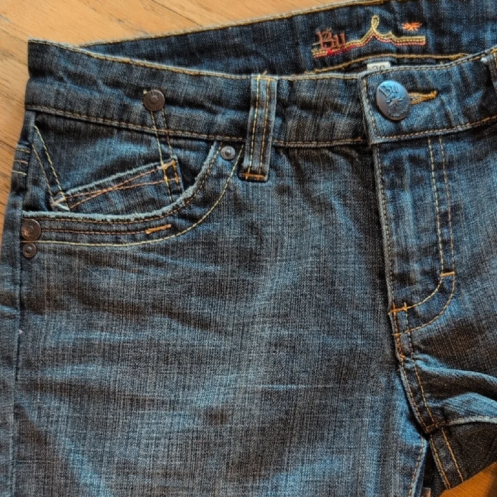 Women's Dark Wash Flare Jeans with Embroidered Back - Dark Blue - Picture 7 of 7